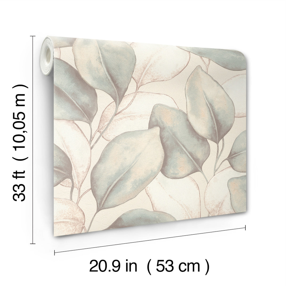 Evanthe Aqua Vine Leaf Oversized Botanical Metallic Pearl Modern Strippable Non Woven Unpasted Wallpaper by A-Street Prints - 4202-659863