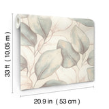 Evanthe Aqua Vine Leaf Oversized Botanical Metallic Pearl Modern Strippable Non Woven Unpasted Wallpaper by A-Street Prints - 4202-659863