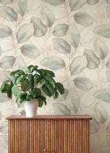 Evanthe Aqua Vine Leaf Oversized Botanical Metallic Pearl Modern Strippable Non Woven Unpasted Wallpaper by A-Street Prints - 4202-659863