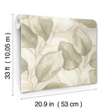 Evanthe Sage Vine Botanical Oversized Leaf Wallpaper in Sage Green and Cream with Metallic Gold by A-Street Prints - 4202-659870