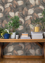Evanthe Charcoal by A-Street Prints Oversized Botanical Vine Leaf Metallic Pearl Wallpaper Springhill Collection - 4202-659887