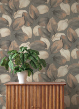 Evanthe Charcoal by A-Street Prints Oversized Botanical Vine Leaf Metallic Pearl Wallpaper Springhill Collection - 4202-659887