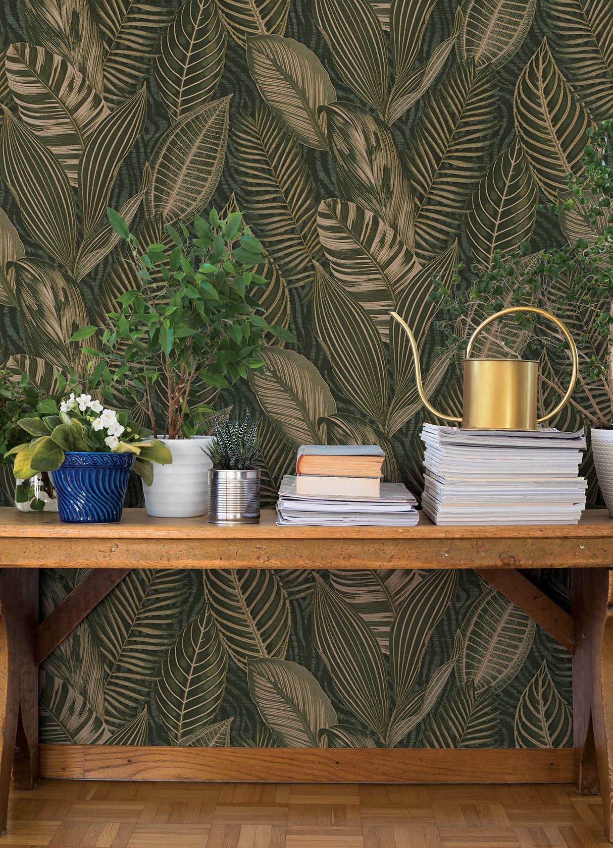 Acacius Dark Green by A-Street Prints Tropical Botanical Foliage Vinyl Non-Woven Metallic Wallpaper Springhill Collection - 4202-751826