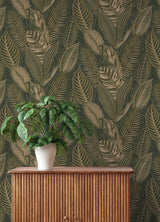 Acacius Dark Green by A-Street Prints Tropical Botanical Foliage Vinyl Non-Woven Metallic Wallpaper Springhill Collection - 4202-751826