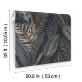 Acacius Dark Blue Tropical Foliage Metallic Vinyl Wallpaper by A-Street Prints Springhill Collection - 4202-751840