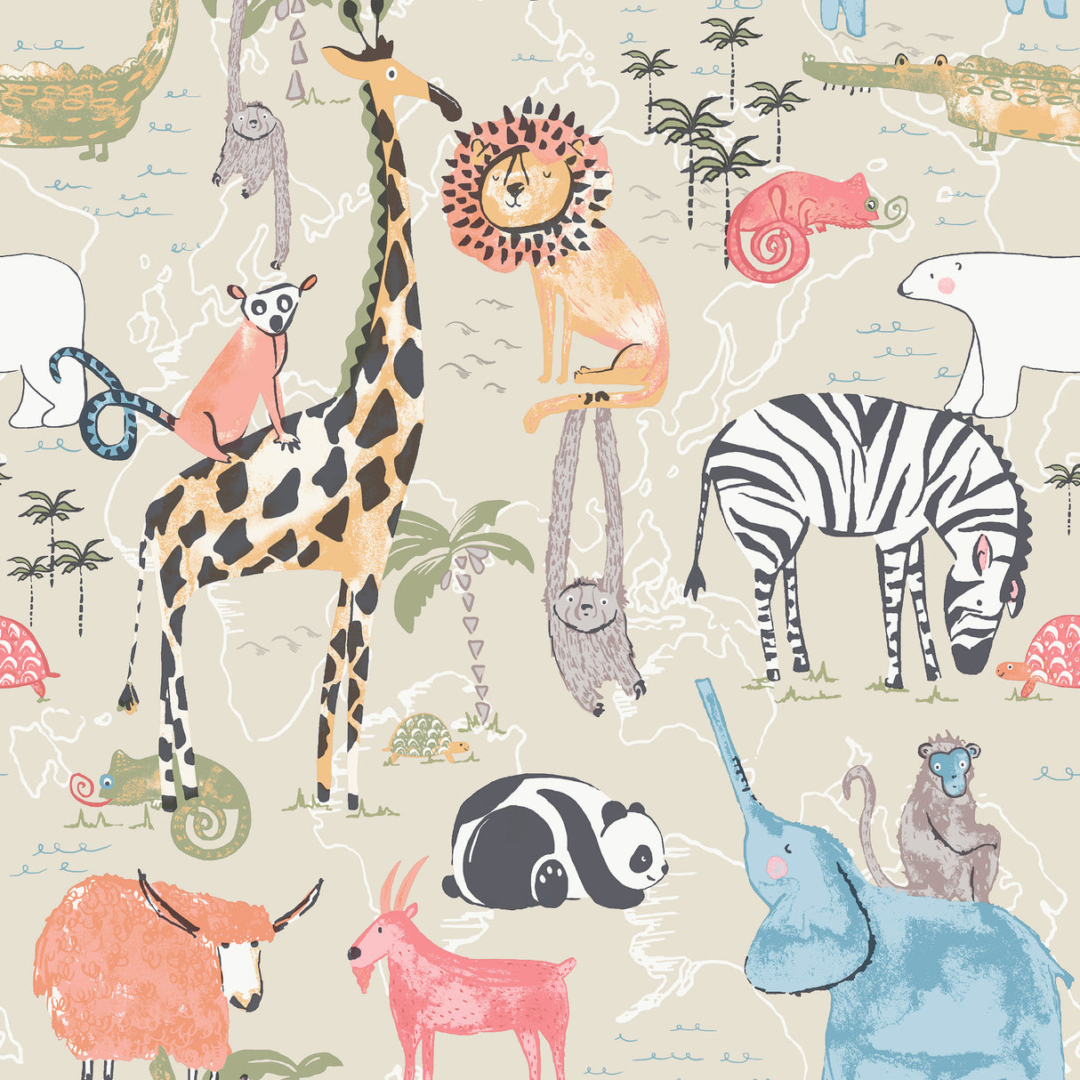 Safari Animals Beige Jungle Friends Wallpaper by Advantage