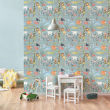 Safari Animals Blue by Advantage Jungle Friends Wallpaper – Brewster Home Fashions 4203-27541