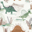 Prehistoric Dino Green Whimsical Wallpaper roll and pattern