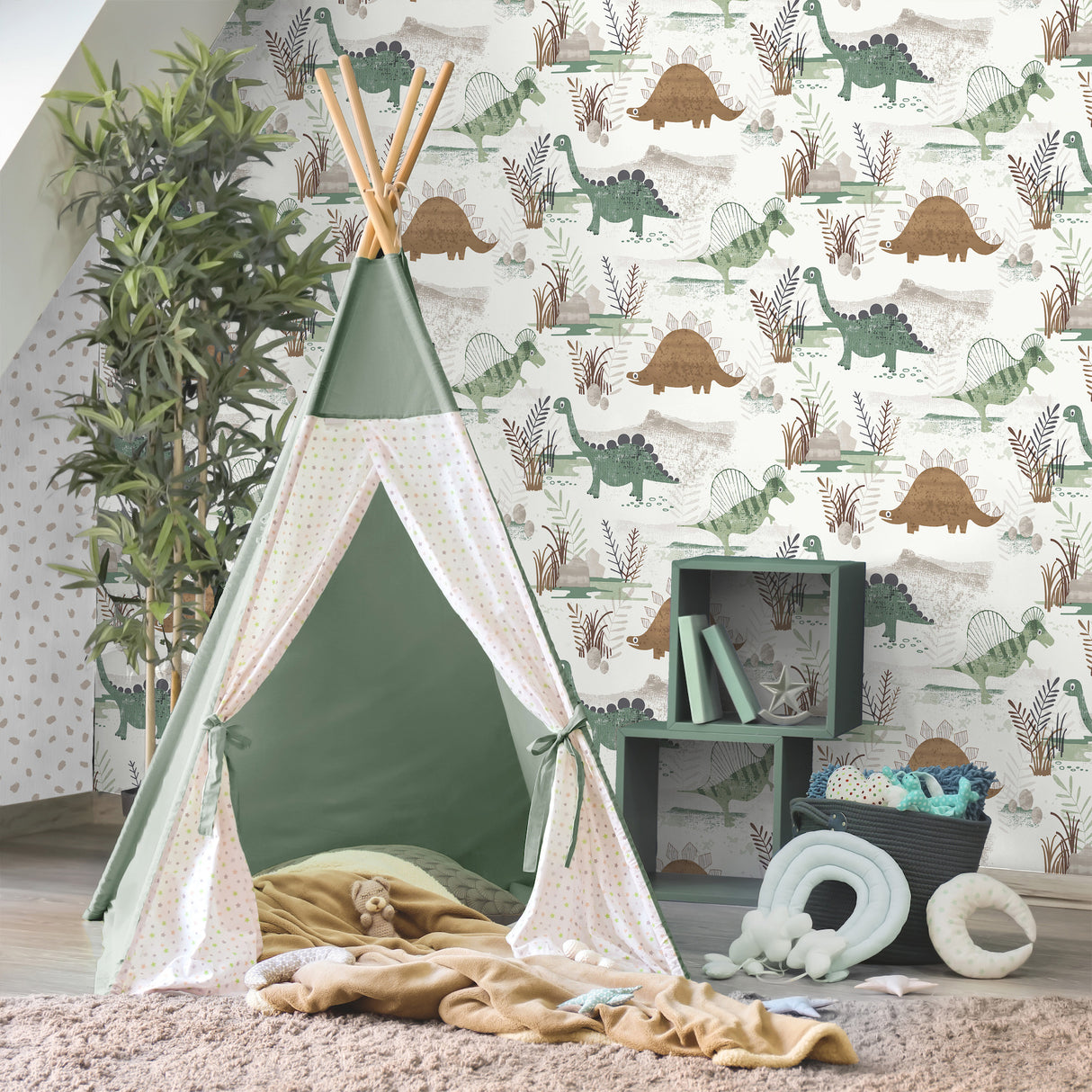 Prehistoric Dino Green by Advantage Whimsical Wallpaper – Brewster Home Fashions 4203-27544