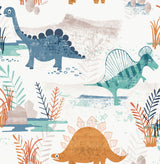 Prehistoric Dino Orange Whimsical Wallpaper pattern with dinosaurs
