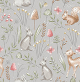 Advantage Forest Animals Grey Whimsical Wallpaper roll with woodland animals and botanicals