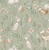 Forest Animals Sage Whimsical Wallpaper roll by Advantage