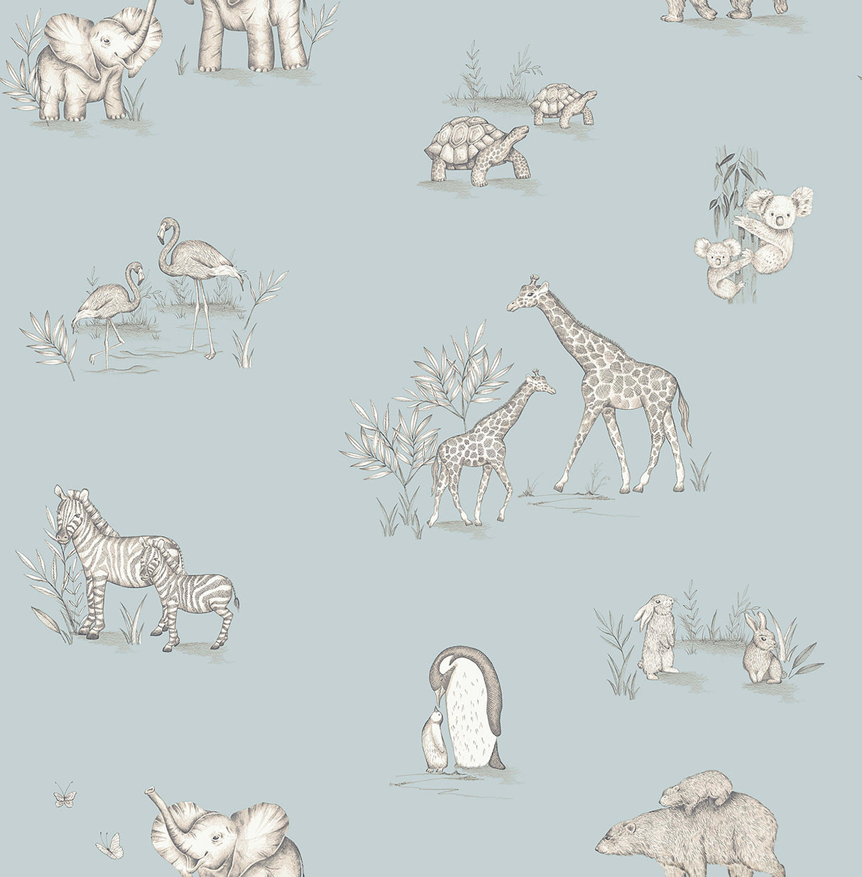 Safari Babies Blue Animal Wallpaper by Advantage, 20.5 in x 33 ft roll