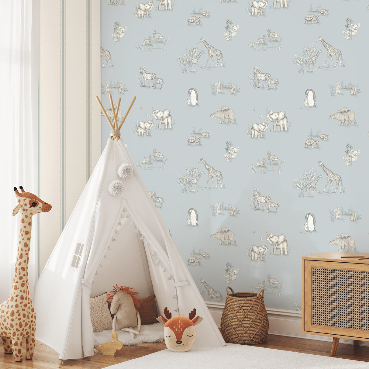 Safari Babies Blue by Advantage Animal Wallpaper – Brewster Home Fashions 4203-27551