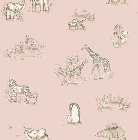 Advantage Safari Babies Pink animal wallpaper roll and pattern