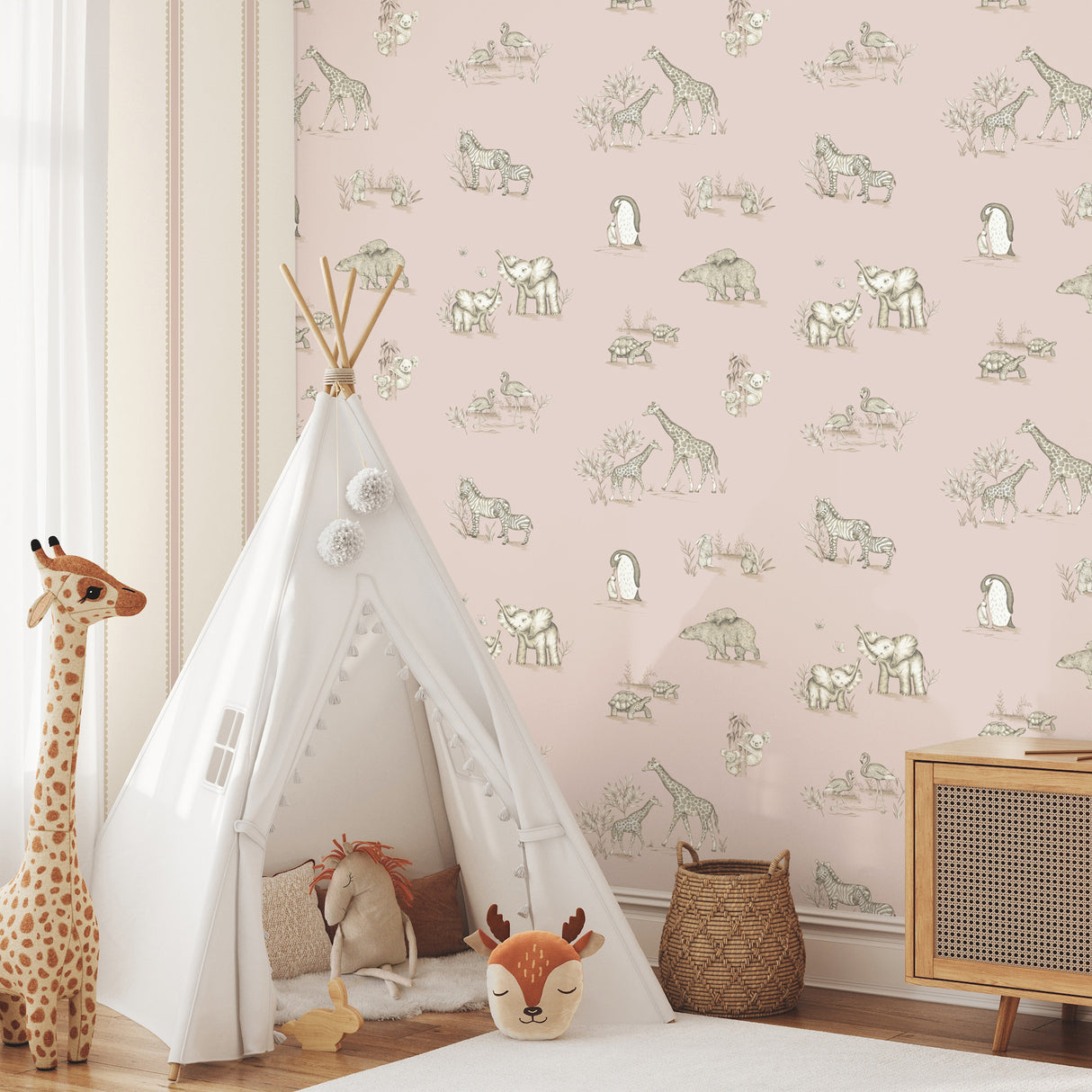 Safari Babies Pink by Advantage Animal Wallpaper – Brewster Home Fashions 4203-27552