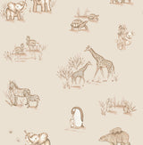 Advantage Safari Babies beige animal wallpaper roll with parent-and-baby safari animals, 20.5 in x 33 ft