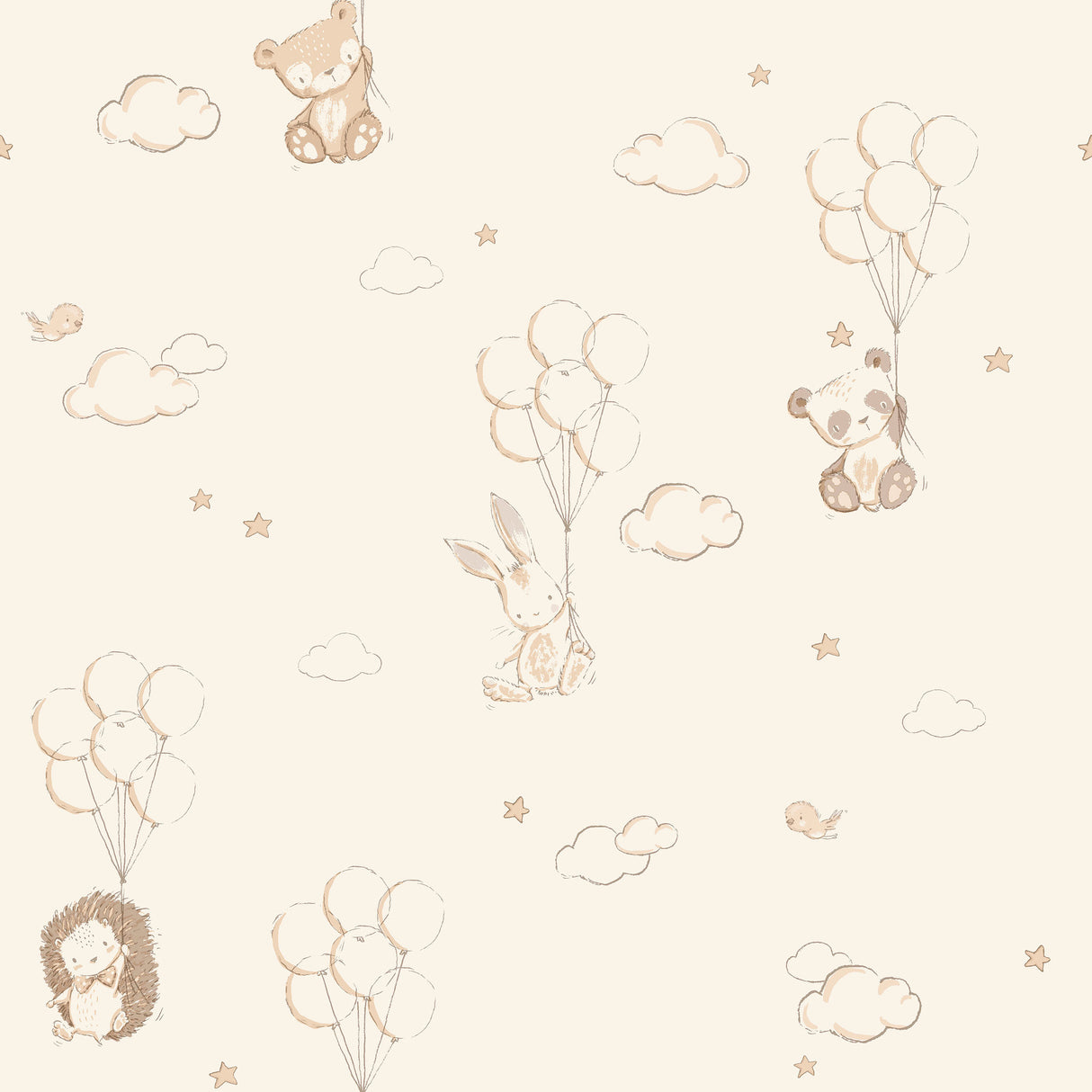 Advantage Floating Balloons Light Brown Animal Wallpaper roll and pattern view