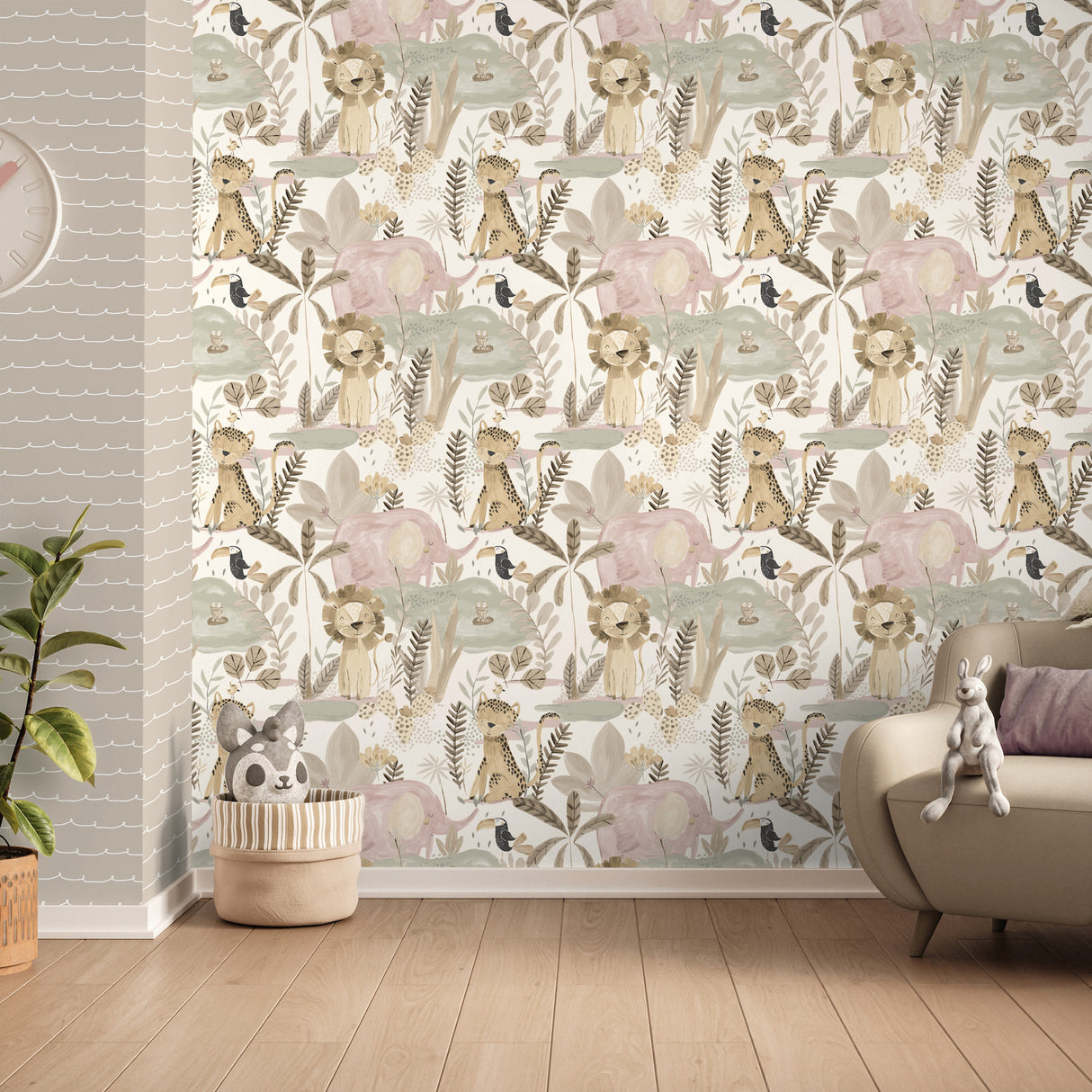 In The Jungle Pink by Advantage Animal Friends Wallpaper – Brewster 4203-27557