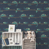 Chameleon Family Navy by Advantage Canopy Stroll Wallpaper – Brewster Home Fashions 4203-27560