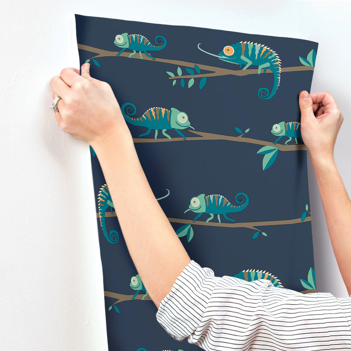 Chameleon Family Navy by Advantage Canopy Stroll Wallpaper – Brewster Home Fashions 4203-27560