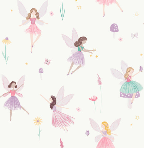 Advantage Fairy Friends Pink Enchanting Wallpaper with whimsical fairies and flowers