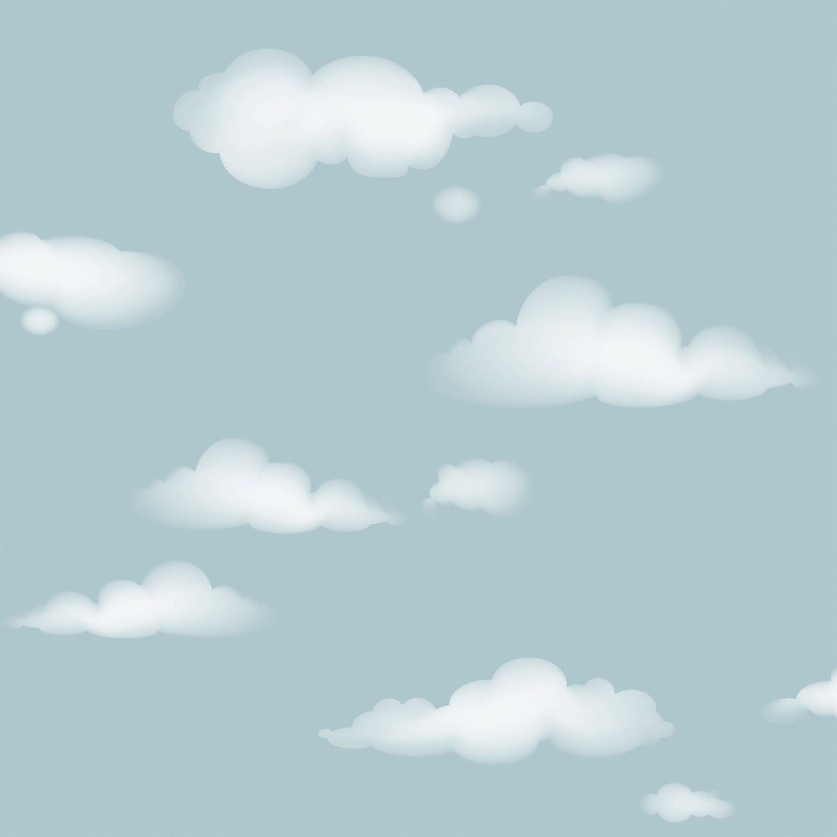 Cloudy Sky Blue Scenic Wallpaper roll with white clouds on light blue background