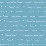 Wiggle Line Blue Stripe Wallpaper by Advantage showing white wavy stripe pattern on blue and a roll view