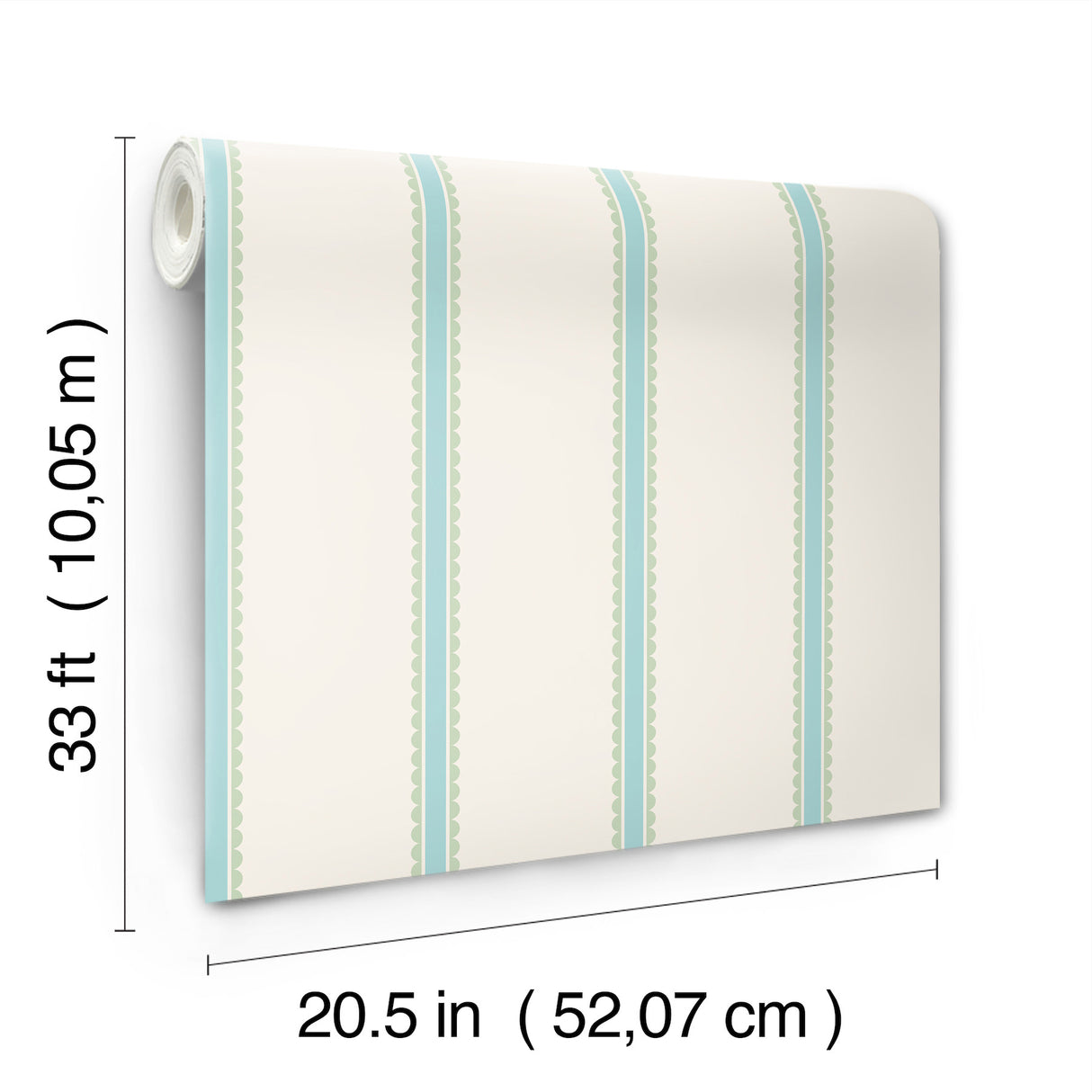 Bobbin Stripe Aqua by Advantage Scalloped Wallpaper – Brewster Home Fashions 4203-27573