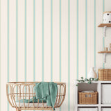 Bobbin Stripe Aqua by Advantage Scalloped Wallpaper – Brewster Home Fashions 4203-27573