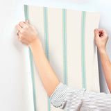 Bobbin Stripe Aqua by Advantage Scalloped Wallpaper – Brewster Home Fashions 4203-27573