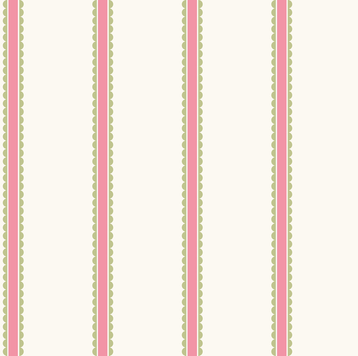 Bobbin Stripe Fuchsia scalloped striped wallpaper roll and pattern