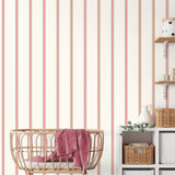 Bobbin Stripe Fuchsia by Advantage Scalloped Wallpaper- Brewster Home Fashions 4203-27574