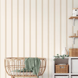 Bobbin Stripe Light Brown by Advantage Scalloped Wallpaper- Brewster Home Fashions 4203-27575