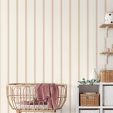 Bobbin Stripe Pink by Advantage Scalloped Non Woven Wallpaper – Brewster Home Fashions 4203-27576