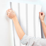Bobbin Stripe Grey by Advantage Scalloped Stripe Wallpaper- Brewster Home Fashions 4203-27577