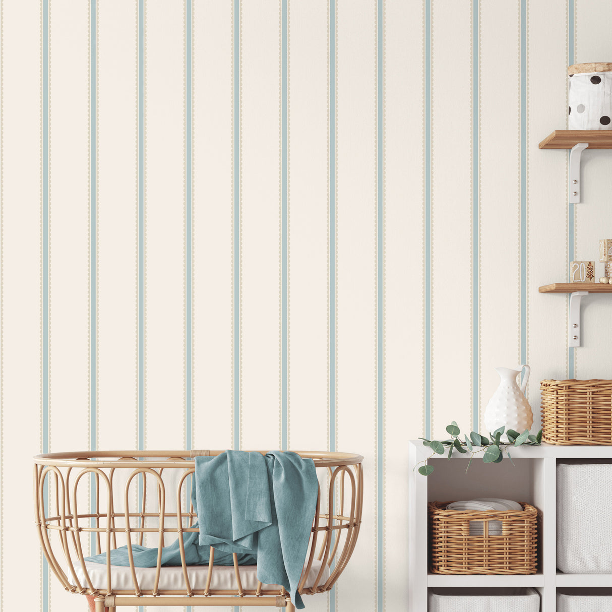 Bobbin Stripe Light Blue by Advantage Scalloped Stripes Wallpaper – Brewster Home Fashions 4203-27578