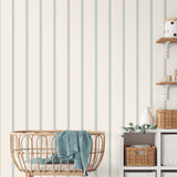 Bobbin Stripe Light Blue by Advantage Scalloped Stripes Wallpaper – Brewster Home Fashions 4203-27578