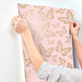 Metallic Butterflies Pink by Advantage Whimsical Wallpaper – Brewster Home Fashions 4203-27586