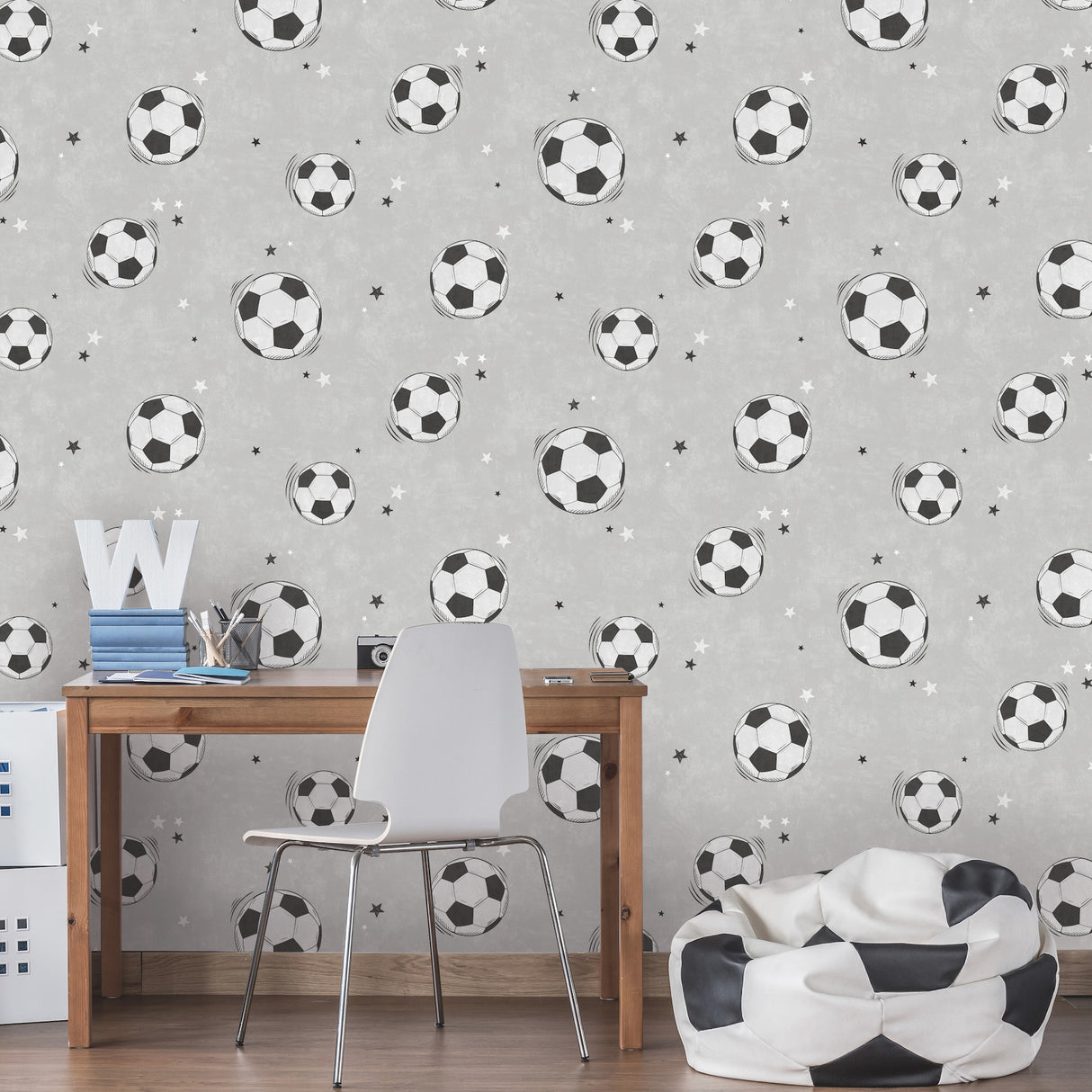 Footballs Grey by Advantage Soccer Wallpaper – Brewster Home Fashions 4203-27590