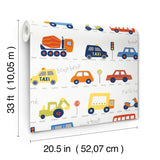 Road Traffic Red Cars by Advantage Kids Transportation Wallpaper – Brewster Home Fashions 4203-27593