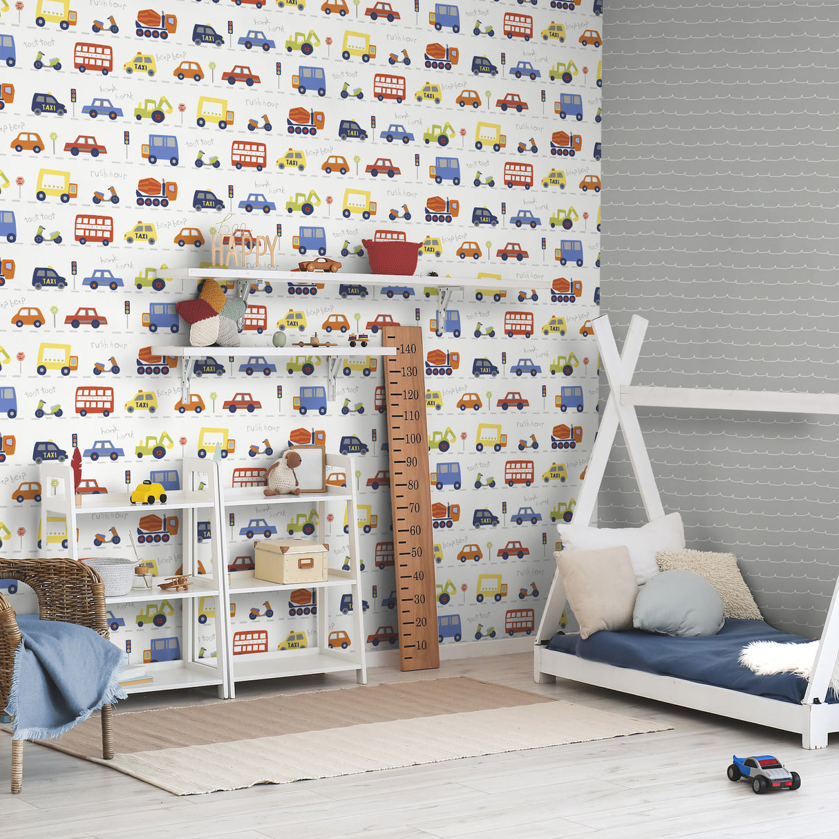 Road Traffic Red Cars by Advantage Kids Transportation Wallpaper – Brewster Home Fashions 4203-27593