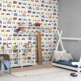 Road Traffic Red Cars by Advantage Kids Transportation Wallpaper – Brewster Home Fashions 4203-27593