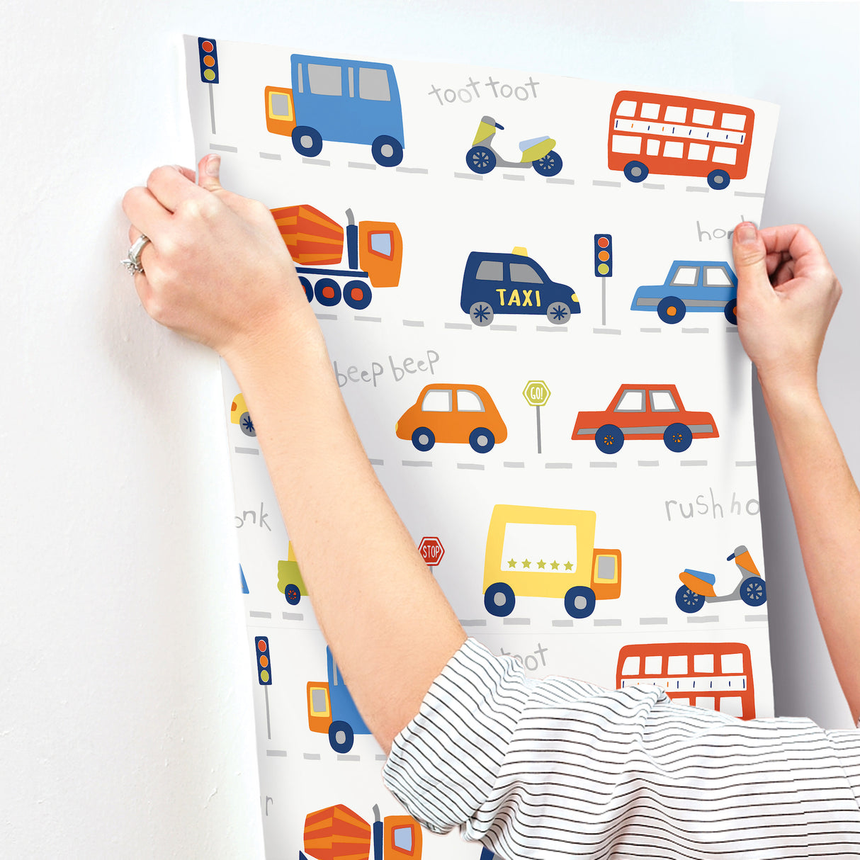 Road Traffic Red Cars by Advantage Kids Transportation Wallpaper – Brewster Home Fashions 4203-27593