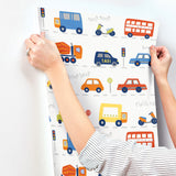 Road Traffic Red Cars by Advantage Kids Transportation Wallpaper – Brewster Home Fashions 4203-27593