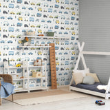 Road Traffic Blue by Advantage Cars Wallpaper – Brewster Home Fashions 4203-27594