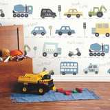 Road Traffic Blue by Advantage Cars Wallpaper – Brewster Home Fashions 4203-27594