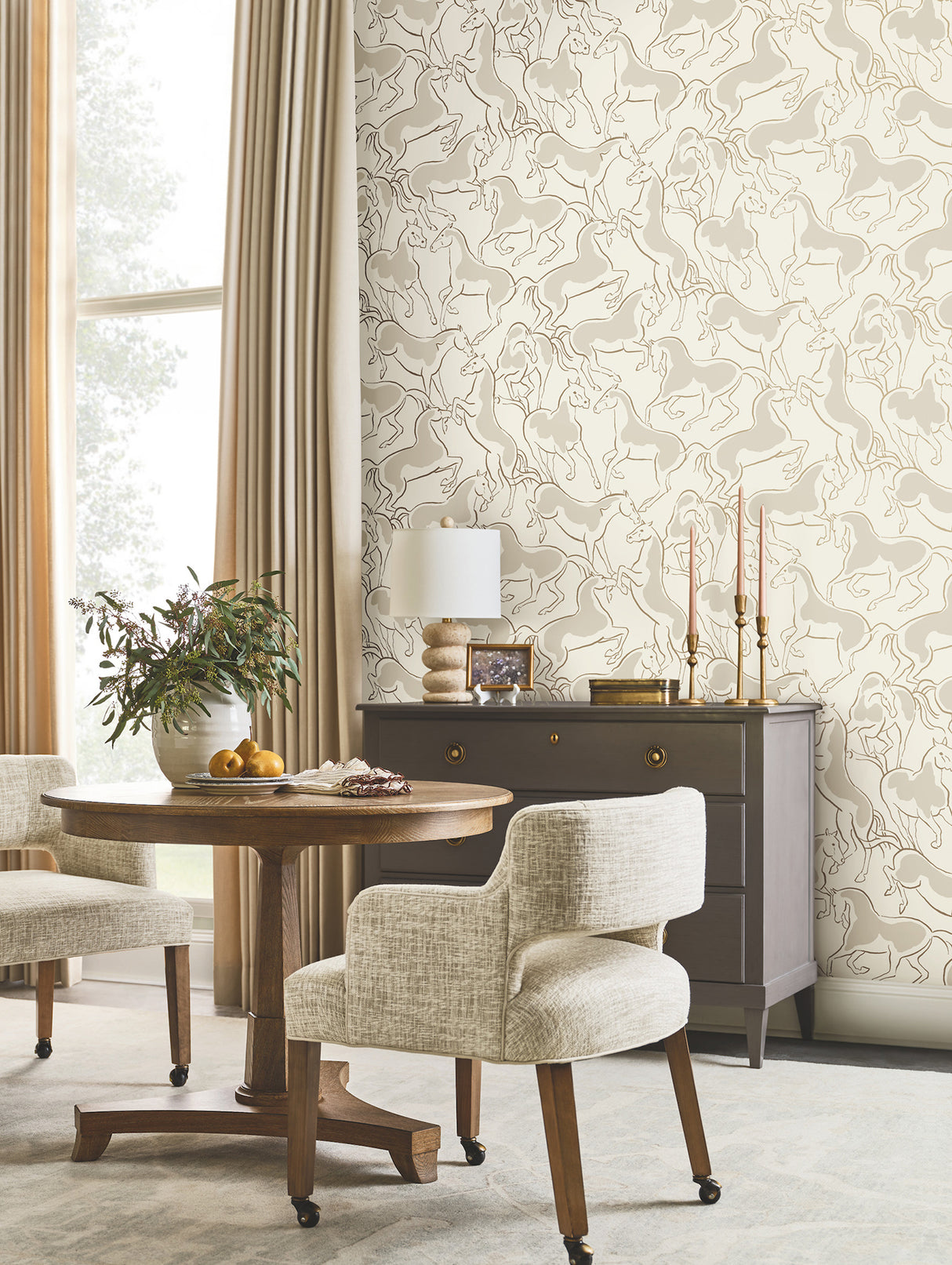 Dressage Beige Galloping Stallions by Ronald Redding Animal Lodge Unpasted Non-Woven Wallpaper from the Private Reserve Collection - 4211-83503