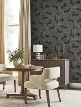 Dressage Gold Stallions Metallic Equestrian Allover Non Woven Unpasted Wallpaper in Gold and Slate by Ronald Redding - 4211-83504