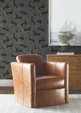 Dressage Gold Stallions Metallic Equestrian Allover Non Woven Unpasted Wallpaper in Gold and Slate by Ronald Redding - 4211-83504